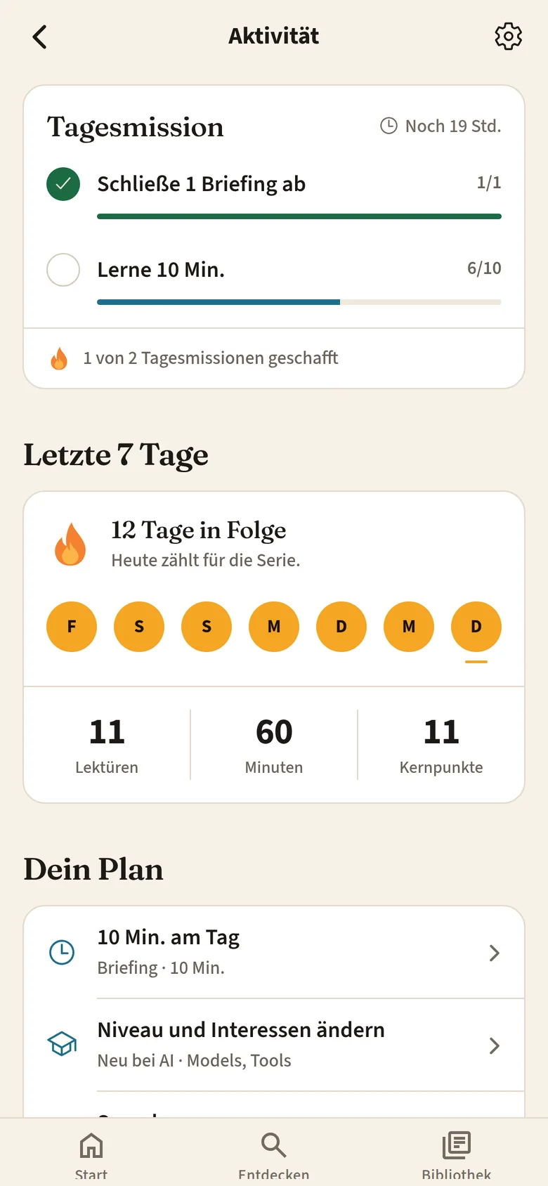 Aktivität in Sapaude: 12 Tage in Folge, Tagesmissionen und ein Plan von 10 Minuten.