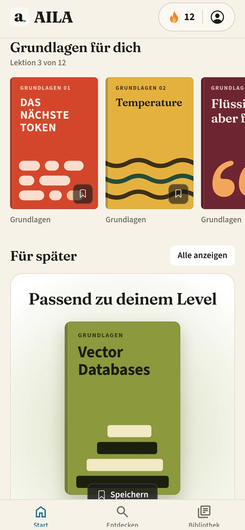 Platzhalter für die Einstiegsfragen: Lektionskarten in Sapaude, zum Beispiel das nächste Token.