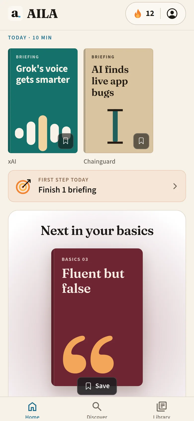 Sapaude home with briefing covers and the next basics lesson, Fluent but false.